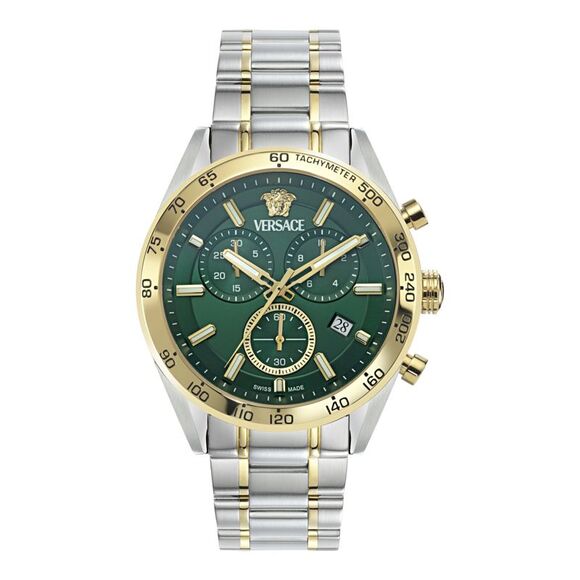 Versace V-Code Chrono Bracelet Watch Two Tone Mens - Picture 1 of 6